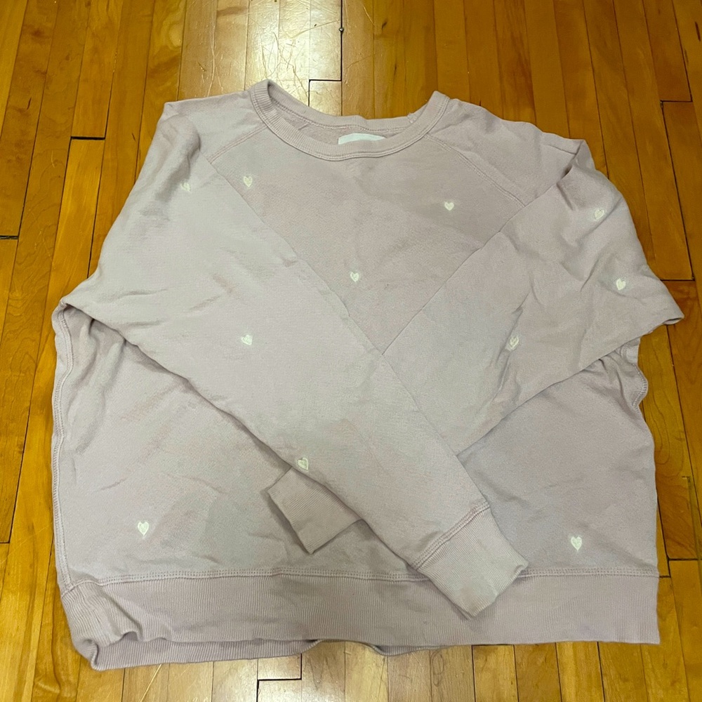 The Great. Cotton Hearts Embroidered Sweatshirt Pink Medium 2
